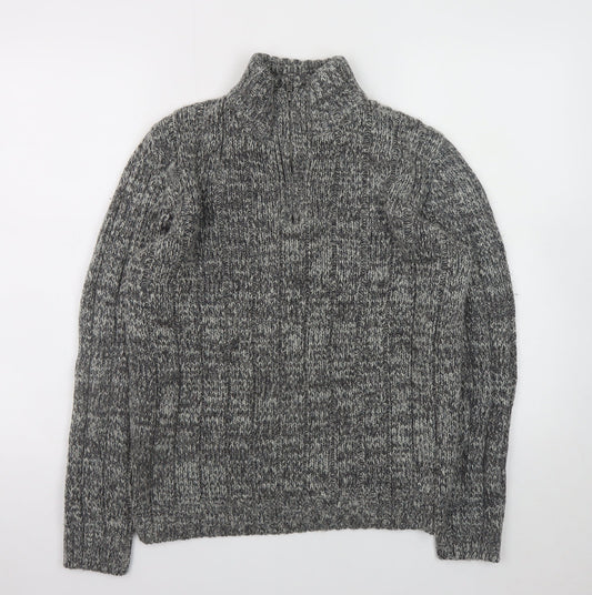 EASY Men’s Grey Chunky-Knit 1/2 Zip High Neck Jumper Size M
