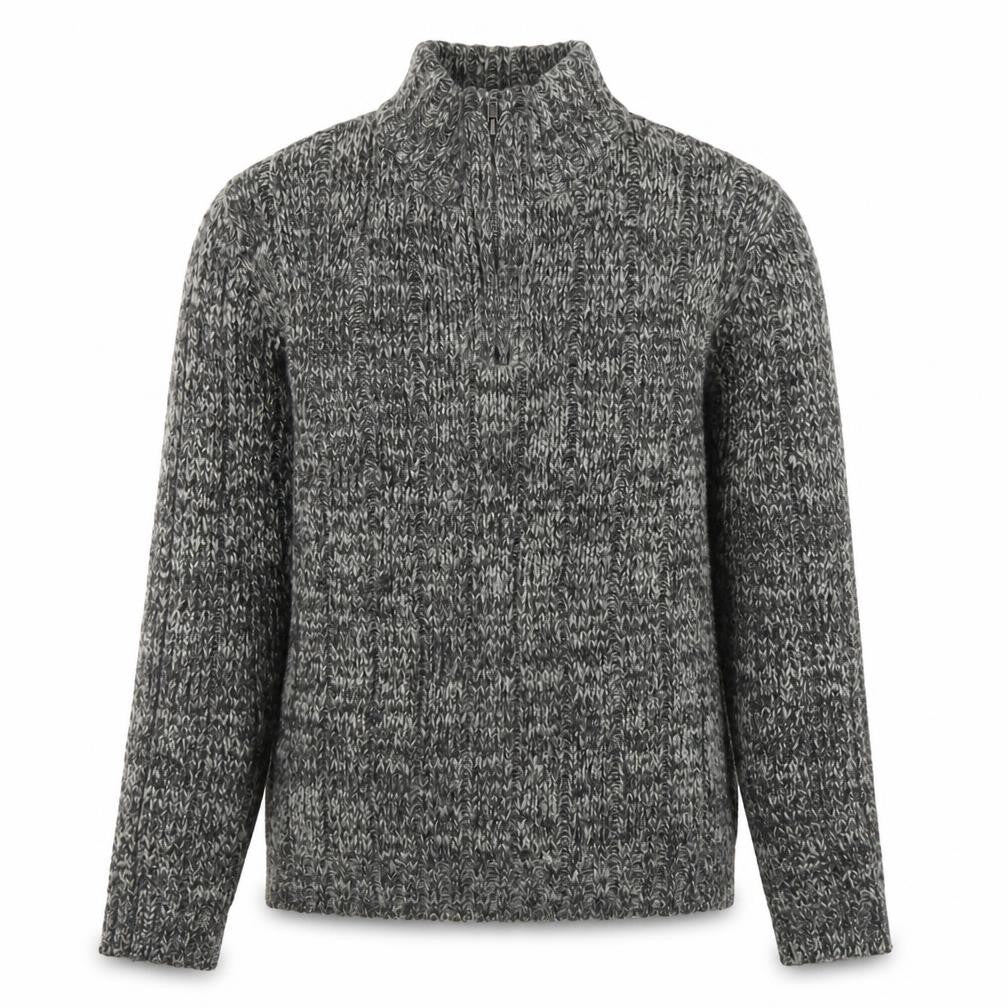 EASY Men’s Grey Chunky-Knit 1/2 Zip High Neck Jumper Size M