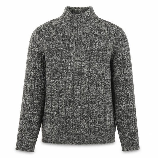 Front view of Easy Men’s Grey Chunky-Knit 1/2 Zip High Neck Jumper, size M