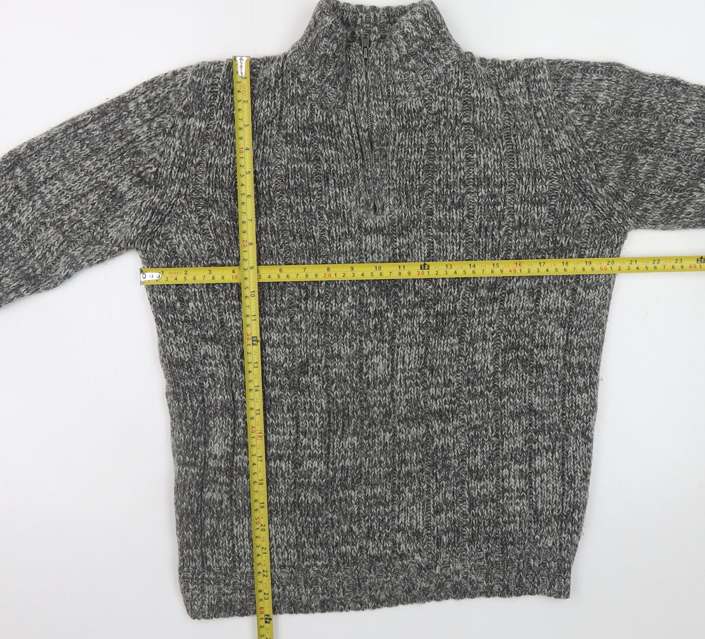 EASY Men’s Grey Chunky-Knit 1/2 Zip High Neck Jumper Size M