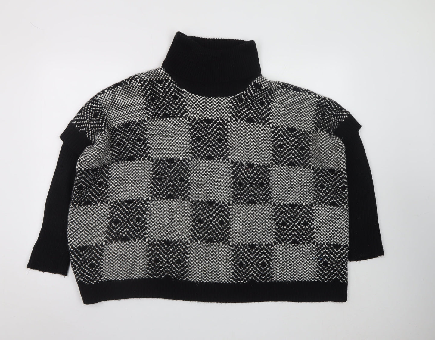 QED London Women's Black Roll Neck Check Knit Jumper M/L