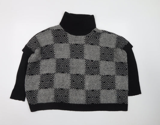 QED London Women's Black Roll Neck Check Knit Jumper M/L