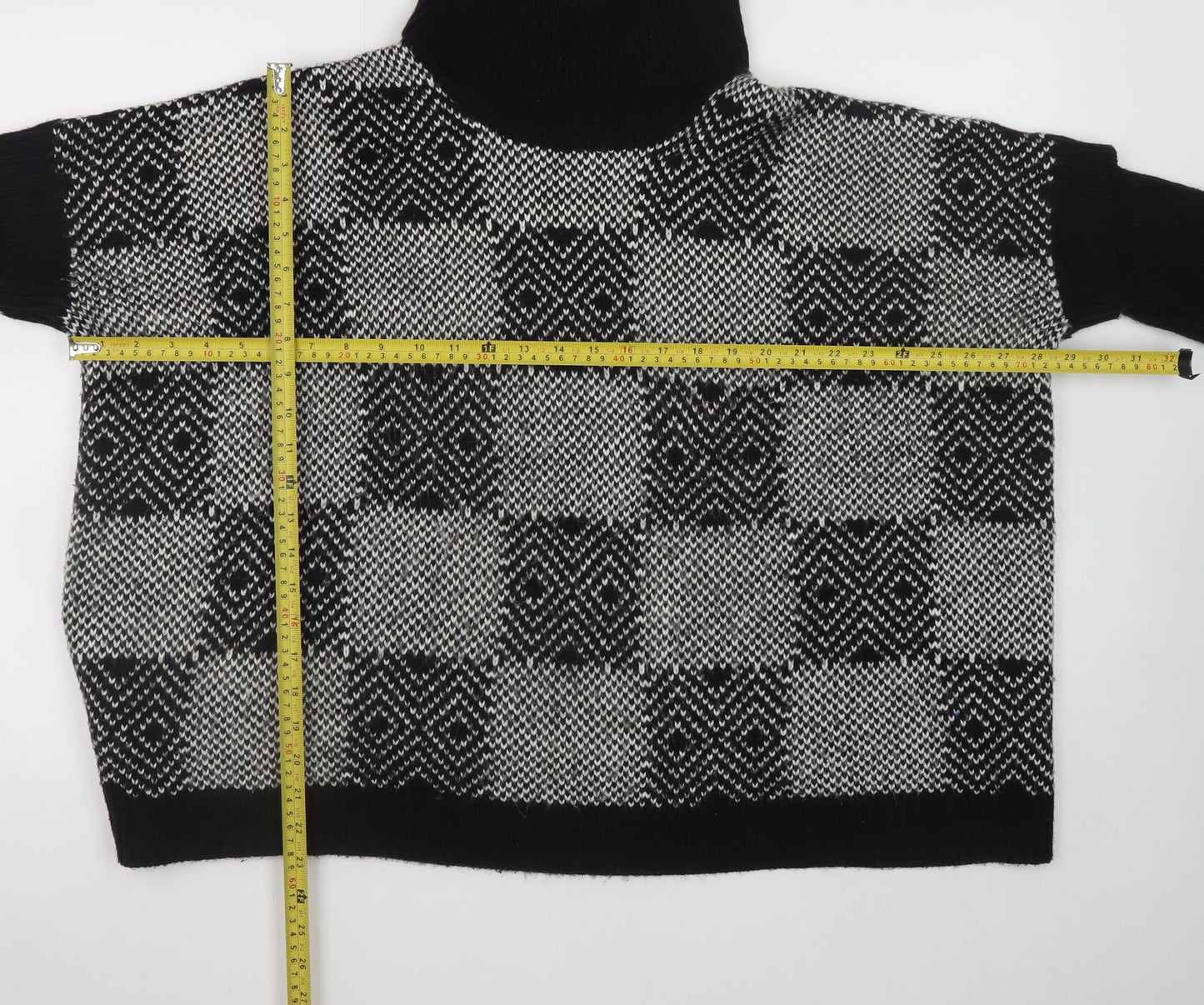 QED London Women's Black Roll Neck Check Knit Jumper M/L