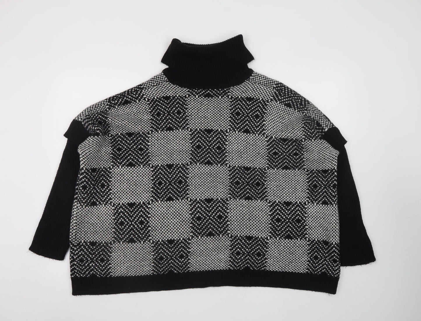 QED London Women's Black Roll Neck Check Knit Jumper M/L