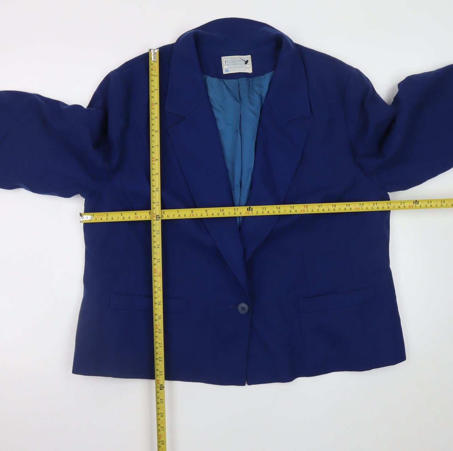 Pendleton Women's Blue Wool Blazer Size 14 Classic Single-Breasted