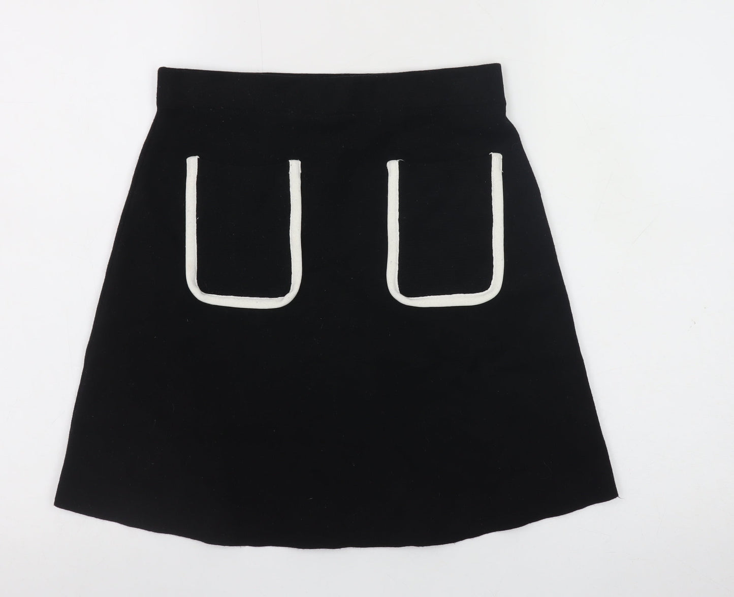 Zara Women Black Knit A-Line Skirt Size 12 with Pockets