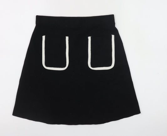 Zara Women Black Knit A-Line Skirt Size 12 with Pockets