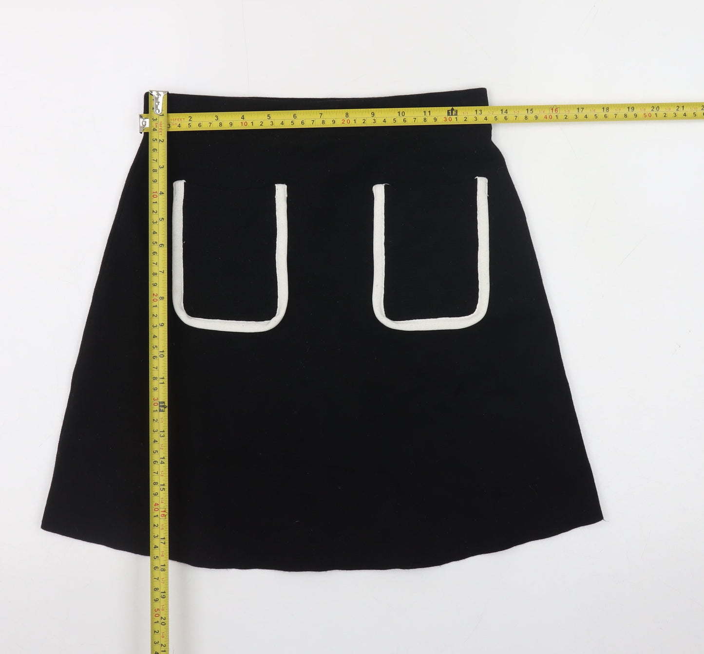 Zara Women Black Knit A-Line Skirt Size 12 with Pockets
