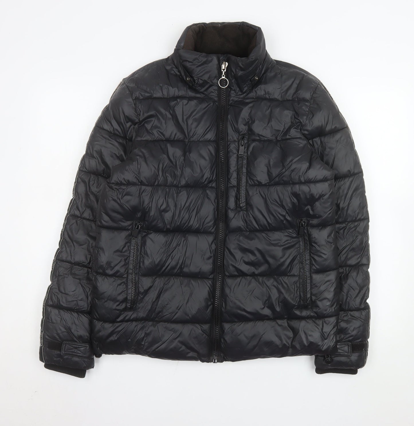 River Island Men's Black XS Puffer Jacket Nylon Zip Winter Coat