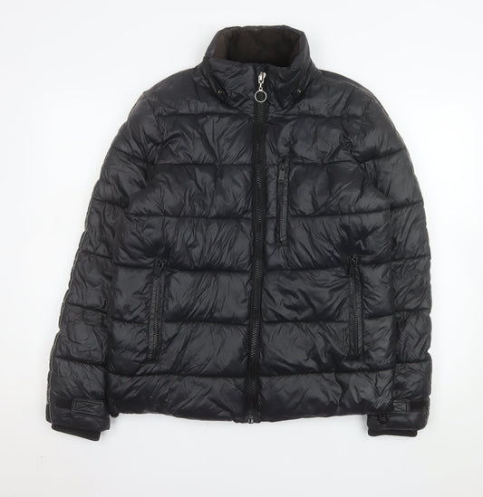 River Island Men's Black XS Puffer Jacket Nylon Zip Winter Coat