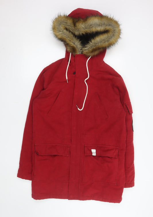 Nicce London Men's Red Cotton Hooded Parka Coat XS