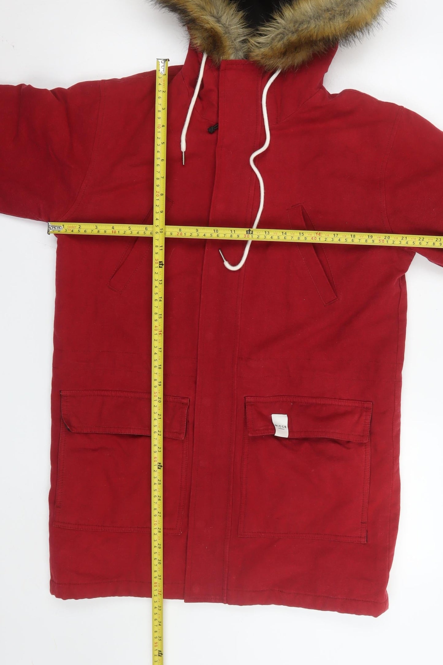 Nicce London Men's Red Cotton Hooded Parka Coat XS