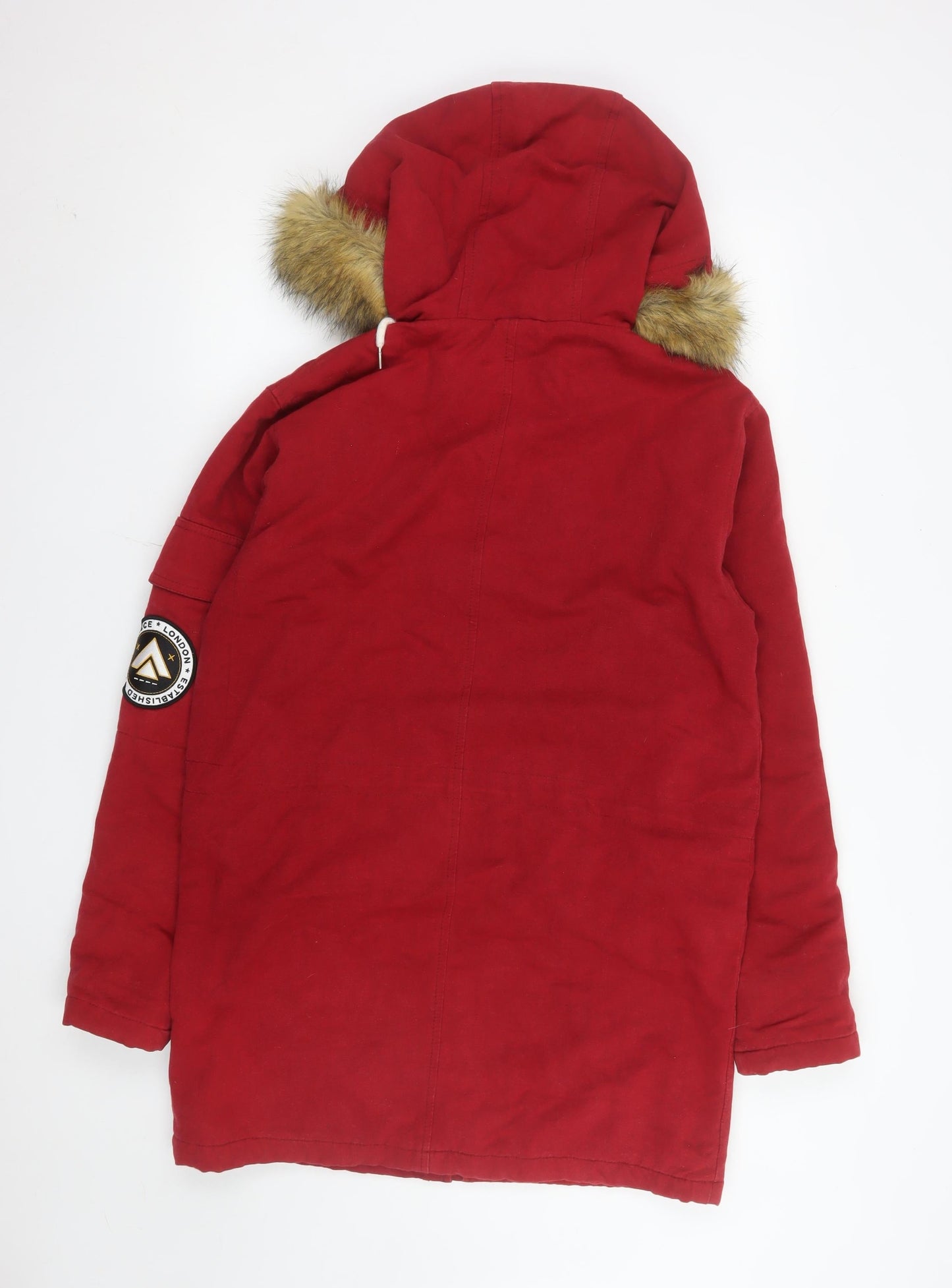 Nicce London Men's Red Cotton Hooded Parka Coat XS