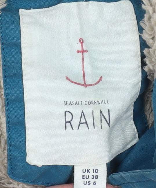 Seasalt Cornwall Women Blue Hooded Long Waterproof Rain Coat Size 10