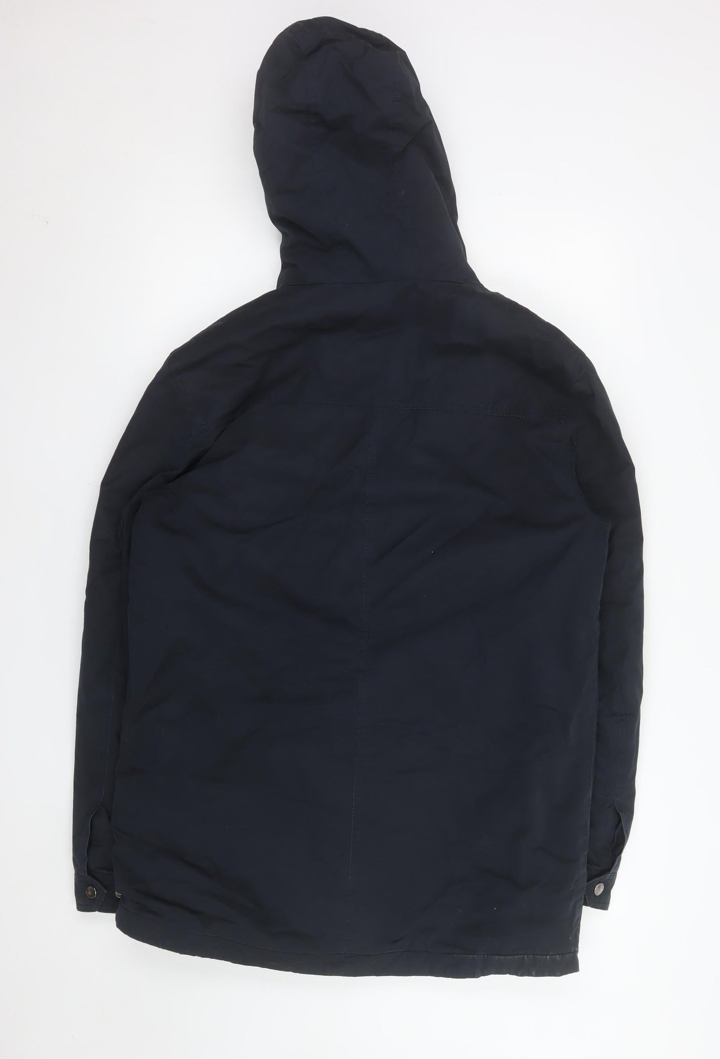 Criminal Mens Blue Cotton Parka Hooded Shower Resistant Jacket M