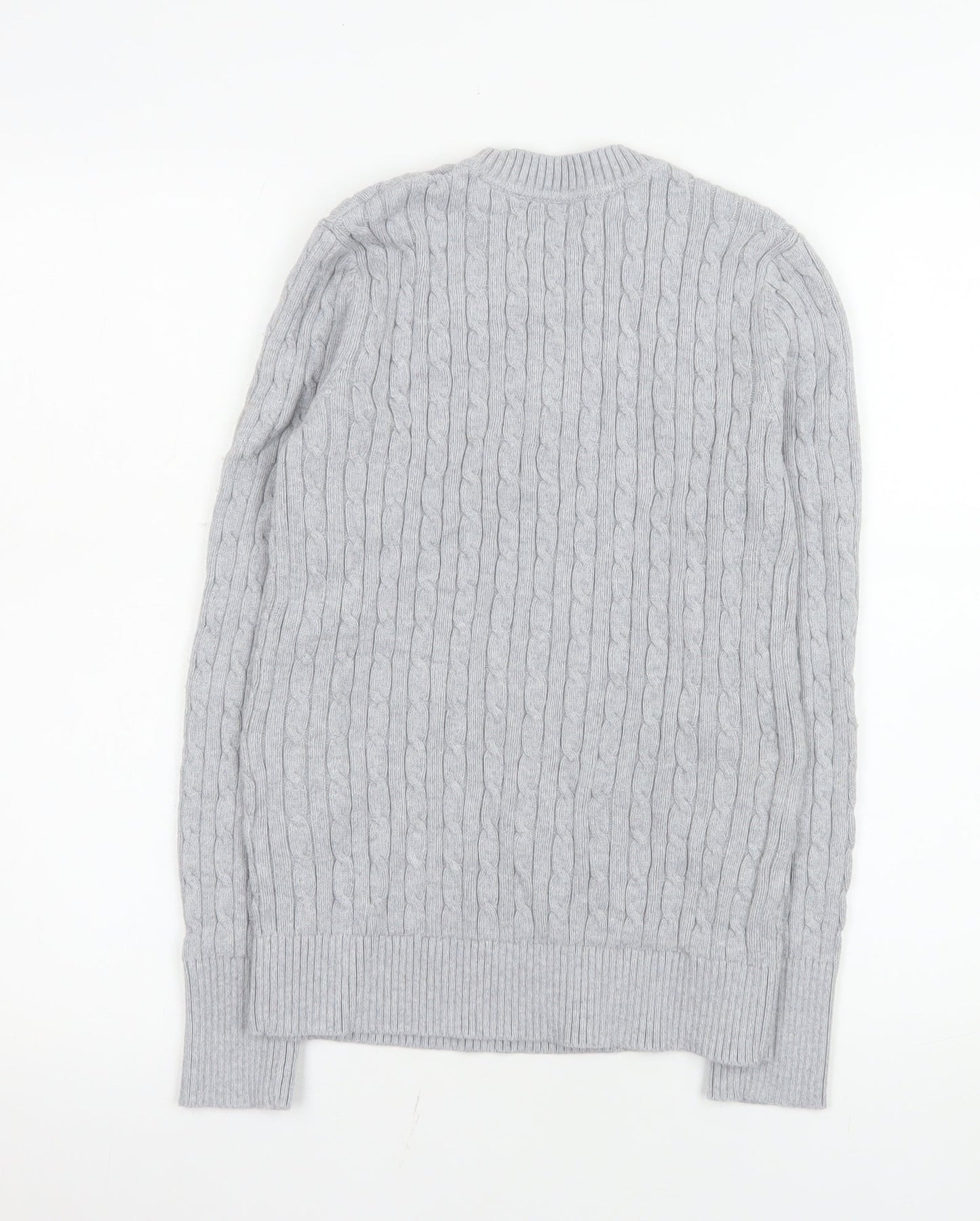 Superdry Men's Grey Cable-Knit Cotton Cashmere Crew Jumper M