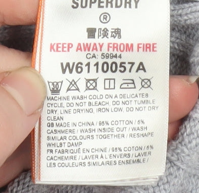 Superdry Men's Grey Cable-Knit Cotton Cashmere Crew Jumper M