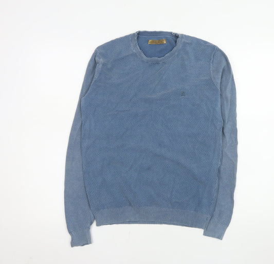 Pearly King Men's Blue Cotton Crew Neck Long Sleeve Jumper Size S