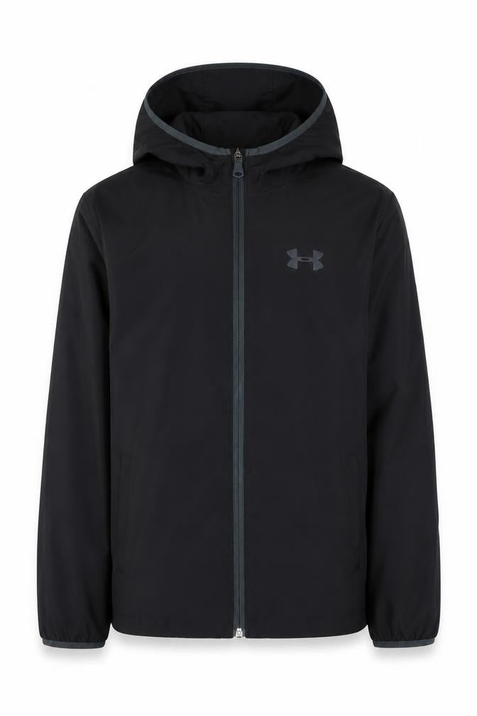 Under Armour Boys Black Windbreaker Hooded Jacket Size 10 Years