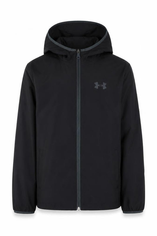 Under Armour Boys Black Windbreaker Hooded Jacket Size 10 Years