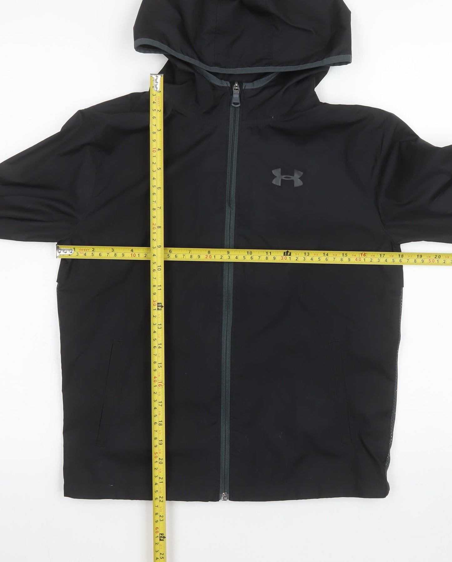Under Armour Boys Black Windbreaker Hooded Jacket Size 10 Years