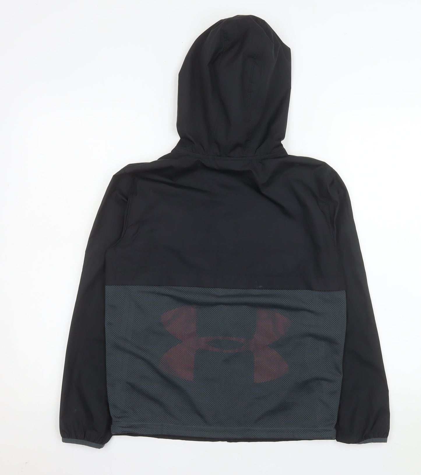 Under Armour Boys Black Windbreaker Hooded Jacket Size 10 Years