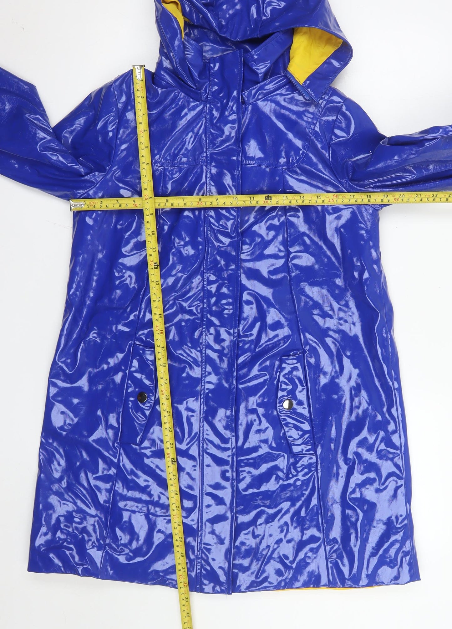 Vero Moda Women's Blue Hooded Waterproof Long Rain Coat Size M