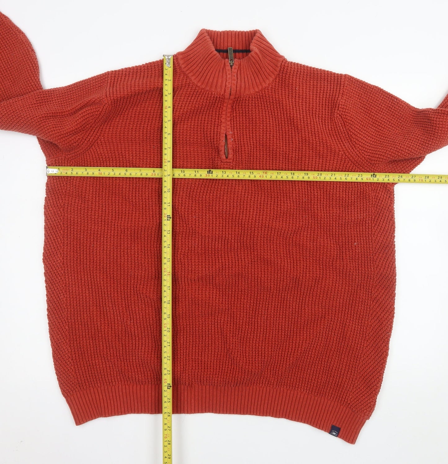 Fat Face Men's Red 2XL Half Zip Cotton Knit Sweatshirt