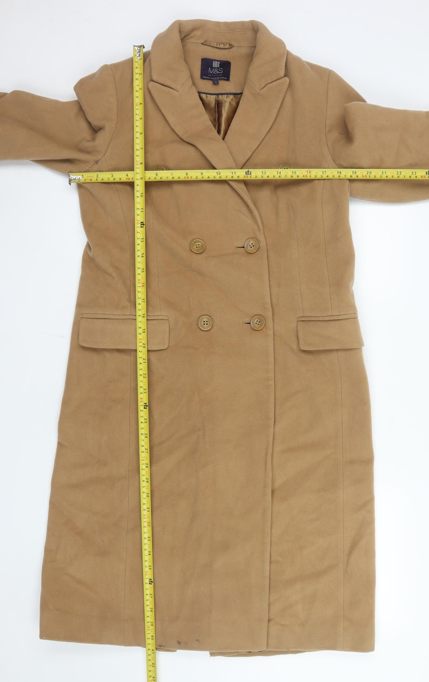 Marks and Spencer Women’s Beige Wool Cashmere Long Trench Coat Size 10