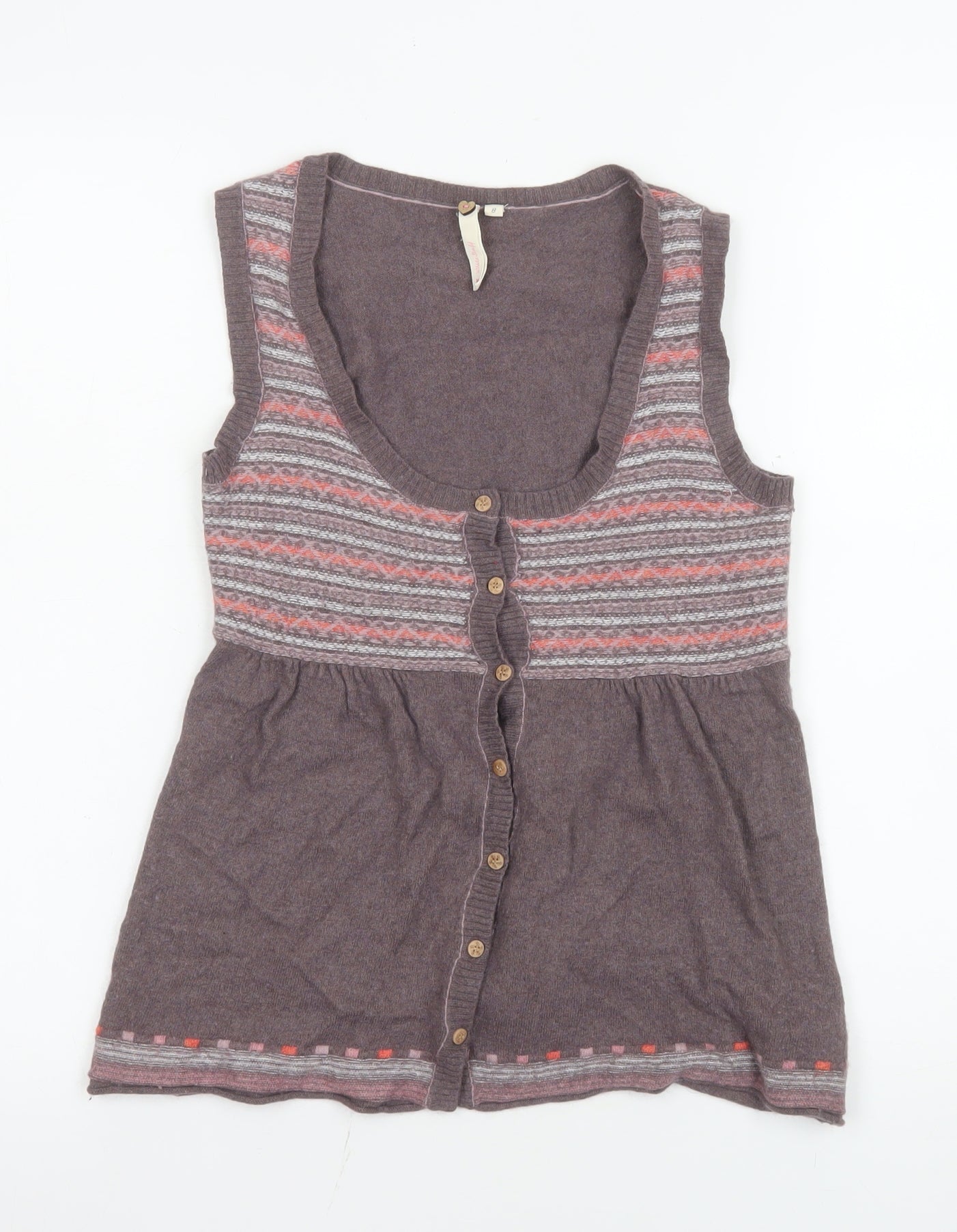 White Stuff Womens Brown Fair Isle Sleeveless Cardigan Size 8