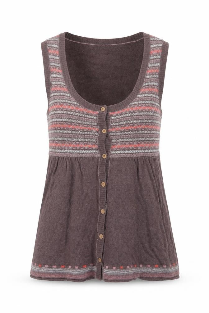 White Stuff Womens Brown Fair Isle Sleeveless Cardigan Size 8