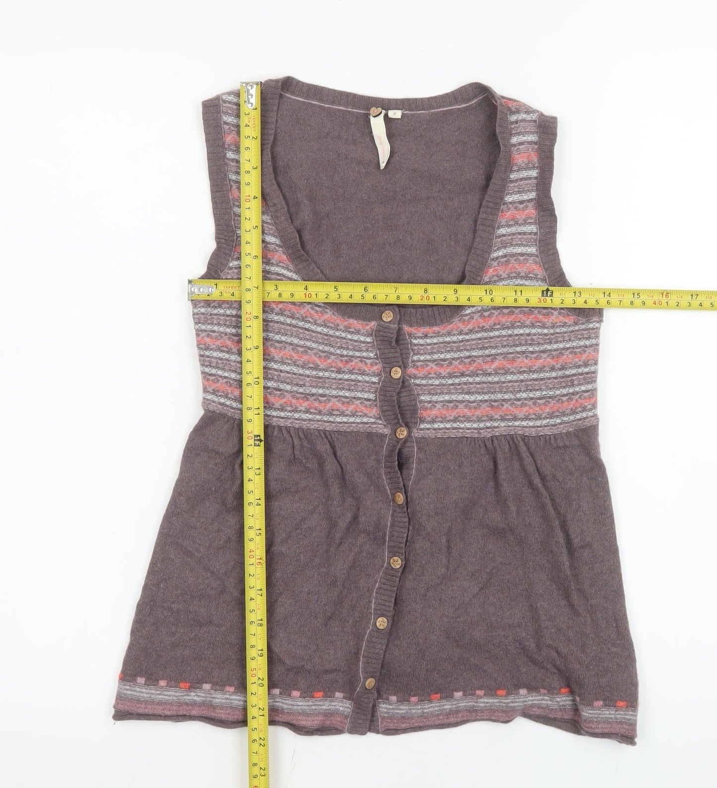 White Stuff Womens Brown Fair Isle Sleeveless Cardigan Size 8