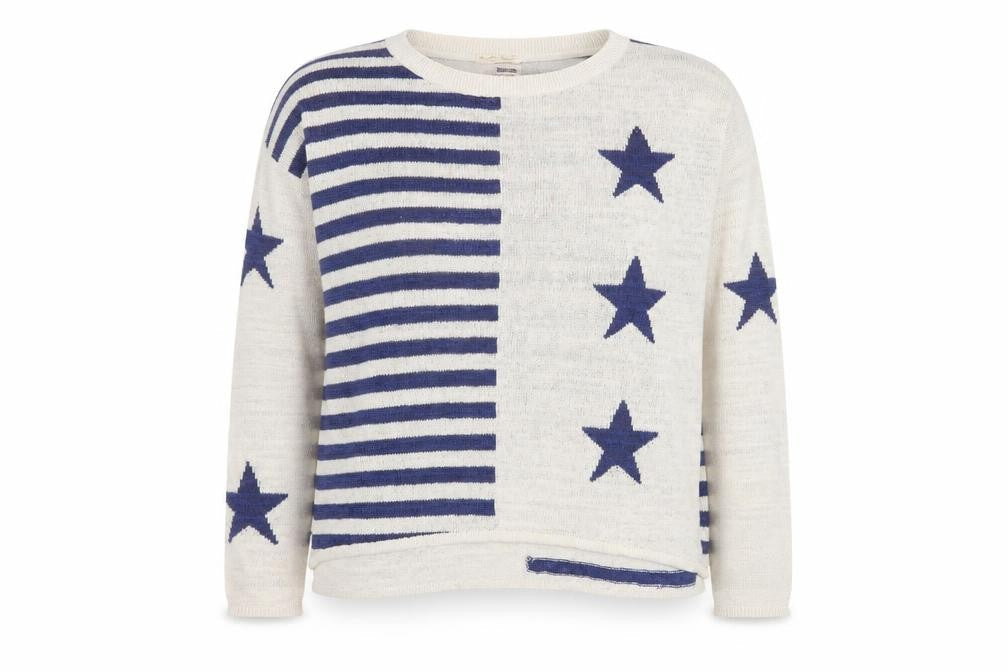 Hilfiger Denim Women's Ivory Blue Star Striped Knit Jumper XL