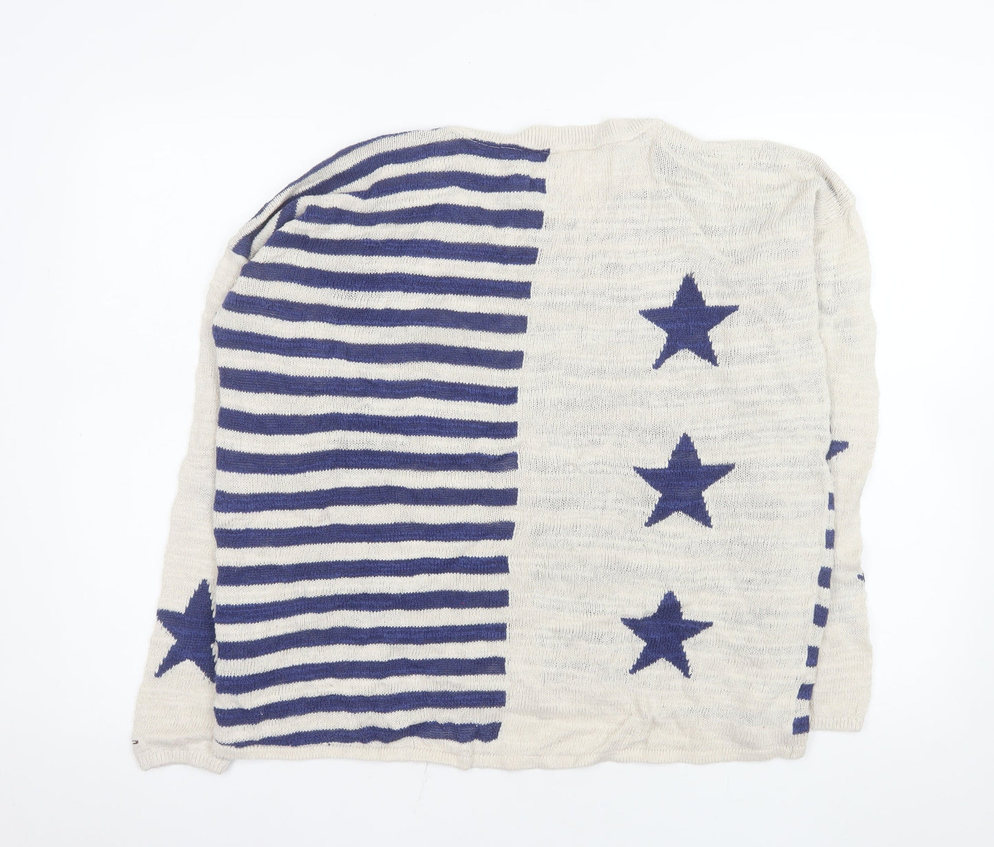 Hilfiger Denim Women's Ivory Blue Star Striped Knit Jumper XL
