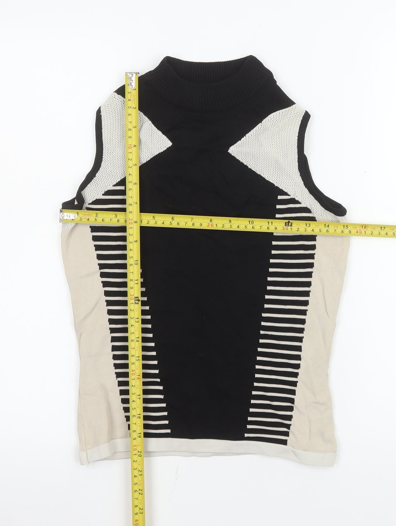 River Island Womens Black Striped High Neck Sleeveless Knit Top Size 10