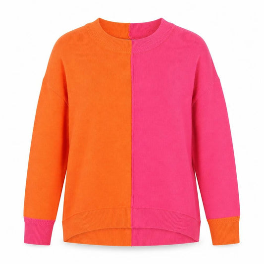 Next Womens Pink Orange Colour Block Acrylic Crew Neck Jumper XS