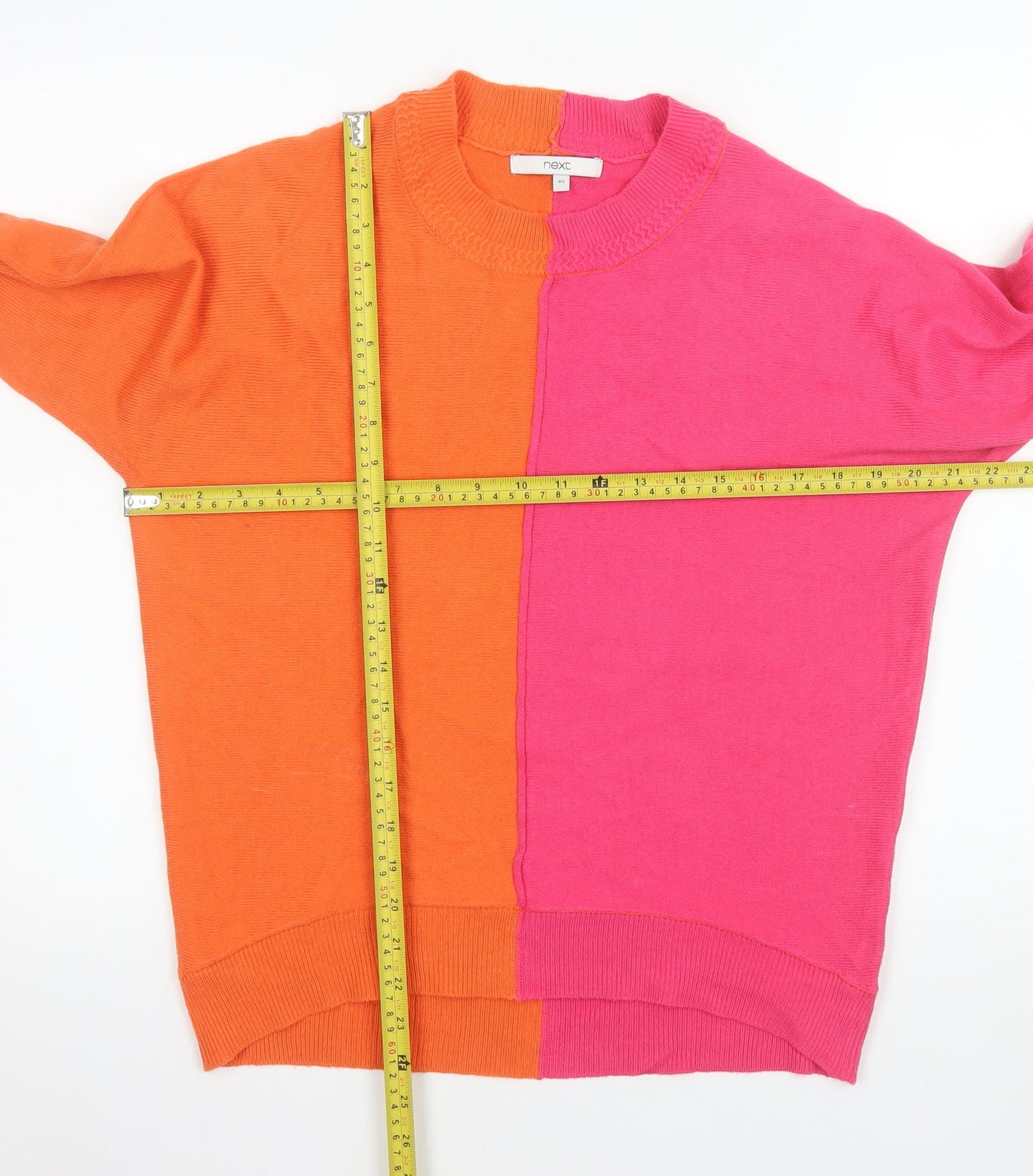 Next Womens Pink Orange Colour Block Acrylic Crew Neck Jumper XS