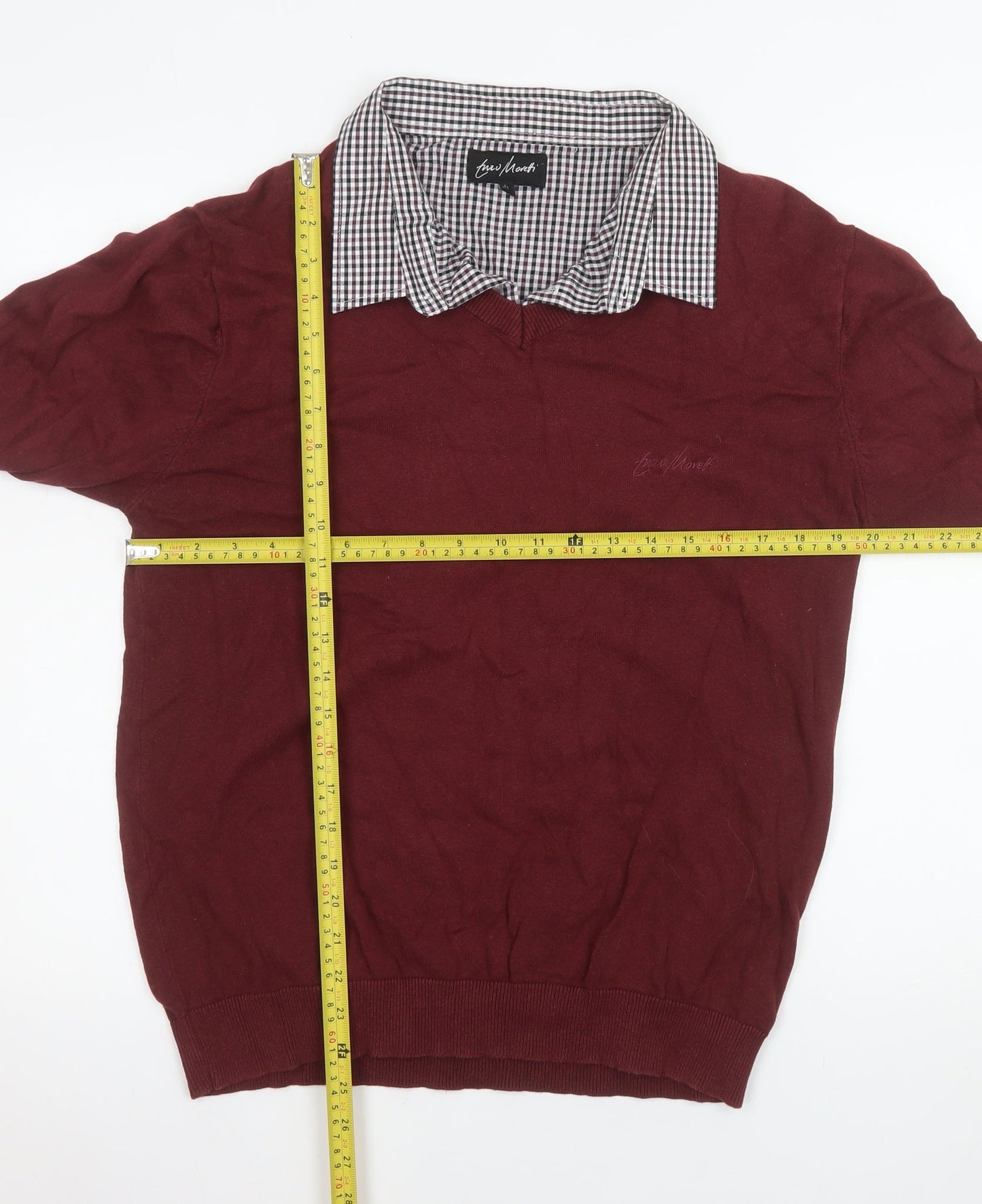 Enzo Moretti Men's Red XL Pullover V-Neck Cotton Sweatshirt