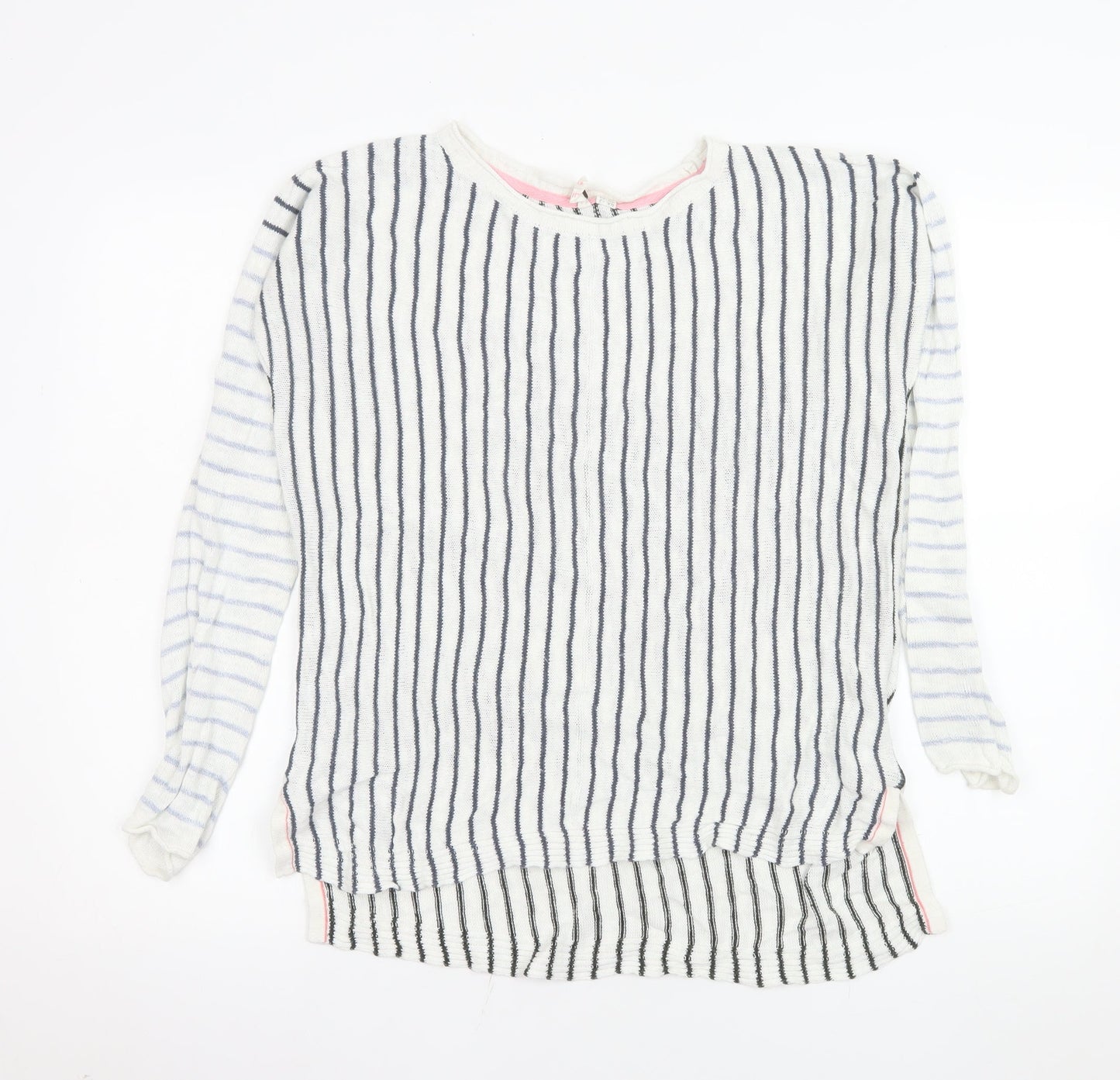 White Stuff Womens Blue Stripe Linen Jumper UK 12 Long Sleeve Relaxed Fit