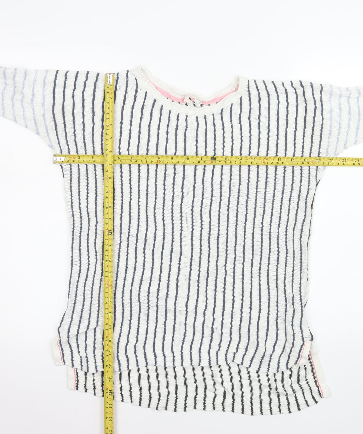 White Stuff Womens Blue Stripe Linen Jumper UK 12 Long Sleeve Relaxed Fit