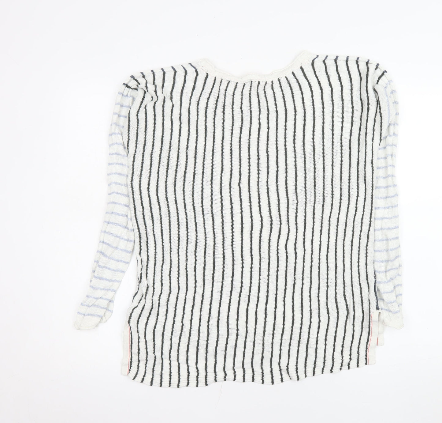 White Stuff Womens Blue Stripe Linen Jumper UK 12 Long Sleeve Relaxed Fit