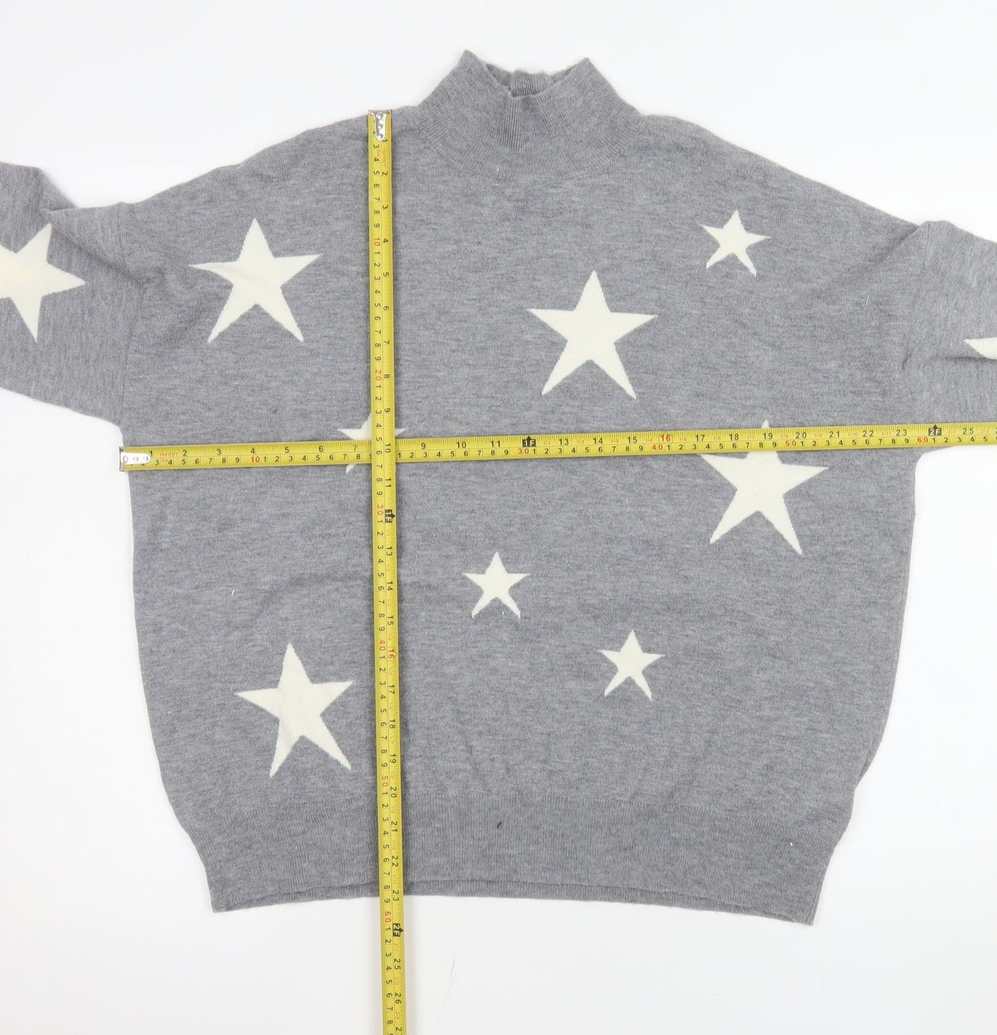 Colour Eighteen Women Grey Star Mock Neck Pullover Jumper M