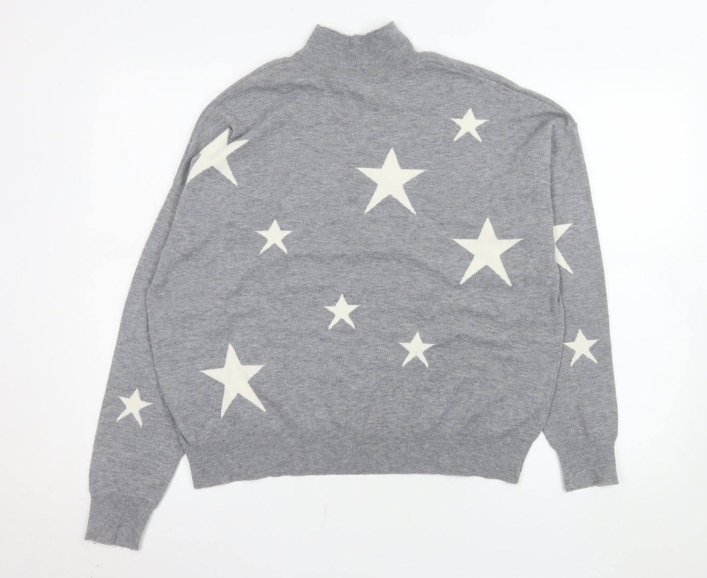 Colour Eighteen Women Grey Star Mock Neck Pullover Jumper M
