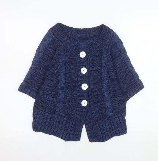M&Co Women’s Blue Cable-Knit Petite Short Sleeve Cardigan Size S
