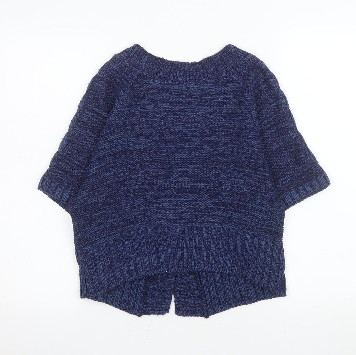 M&Co Women’s Blue Cable-Knit Petite Short Sleeve Cardigan Size S