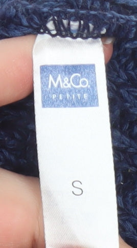M&Co Women’s Blue Cable-Knit Petite Short Sleeve Cardigan Size S