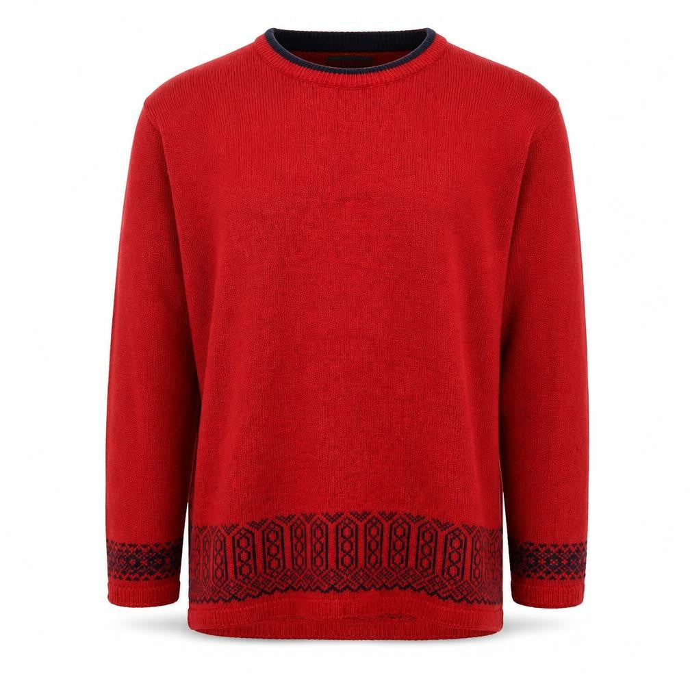 Keeno Men's Red Geometric Knit Crew Neck Pullover Jumper L