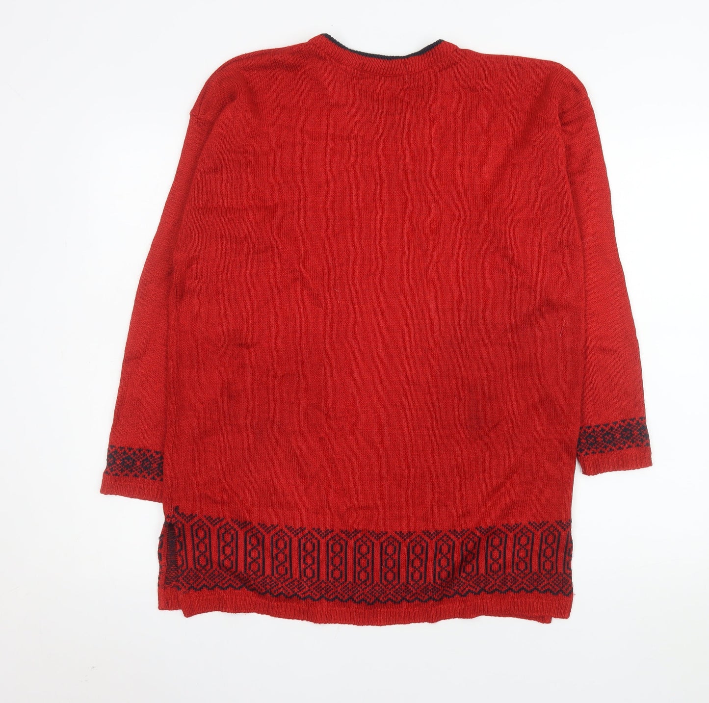 Keeno Men's Red Geometric Knit Crew Neck Pullover Jumper L