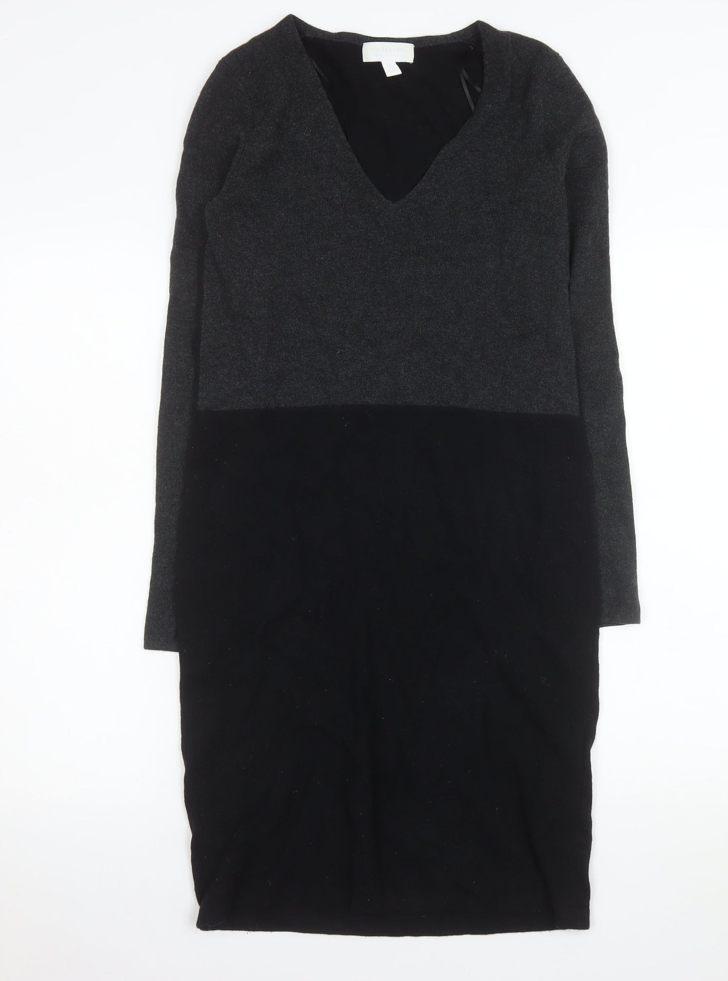 The White Company Women’s Black Knit Bodycon Dress Size 6 V-Neck Long Sleeve
