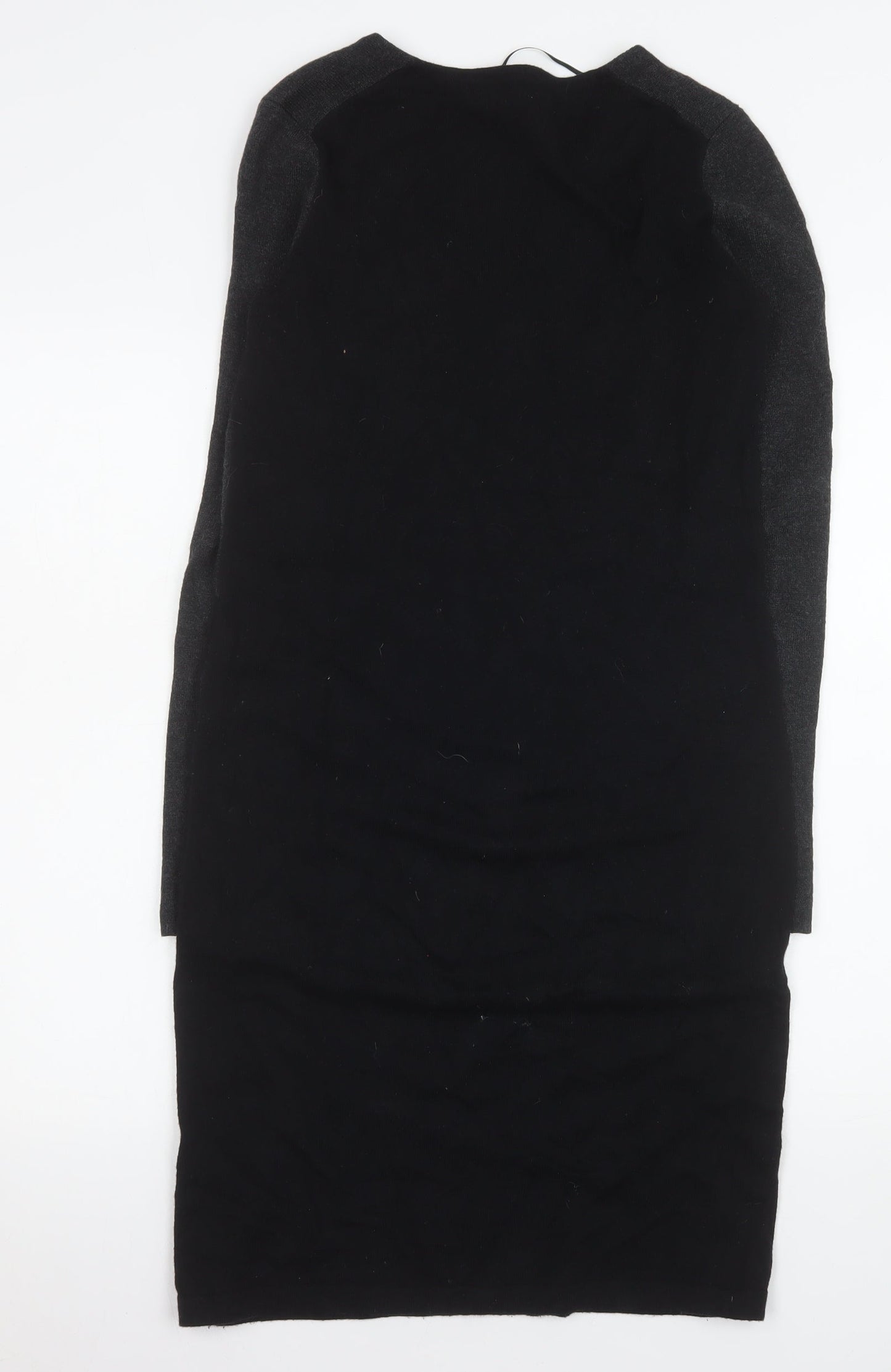 The White Company Women’s Black Knit Bodycon Dress Size 6 V-Neck Long Sleeve